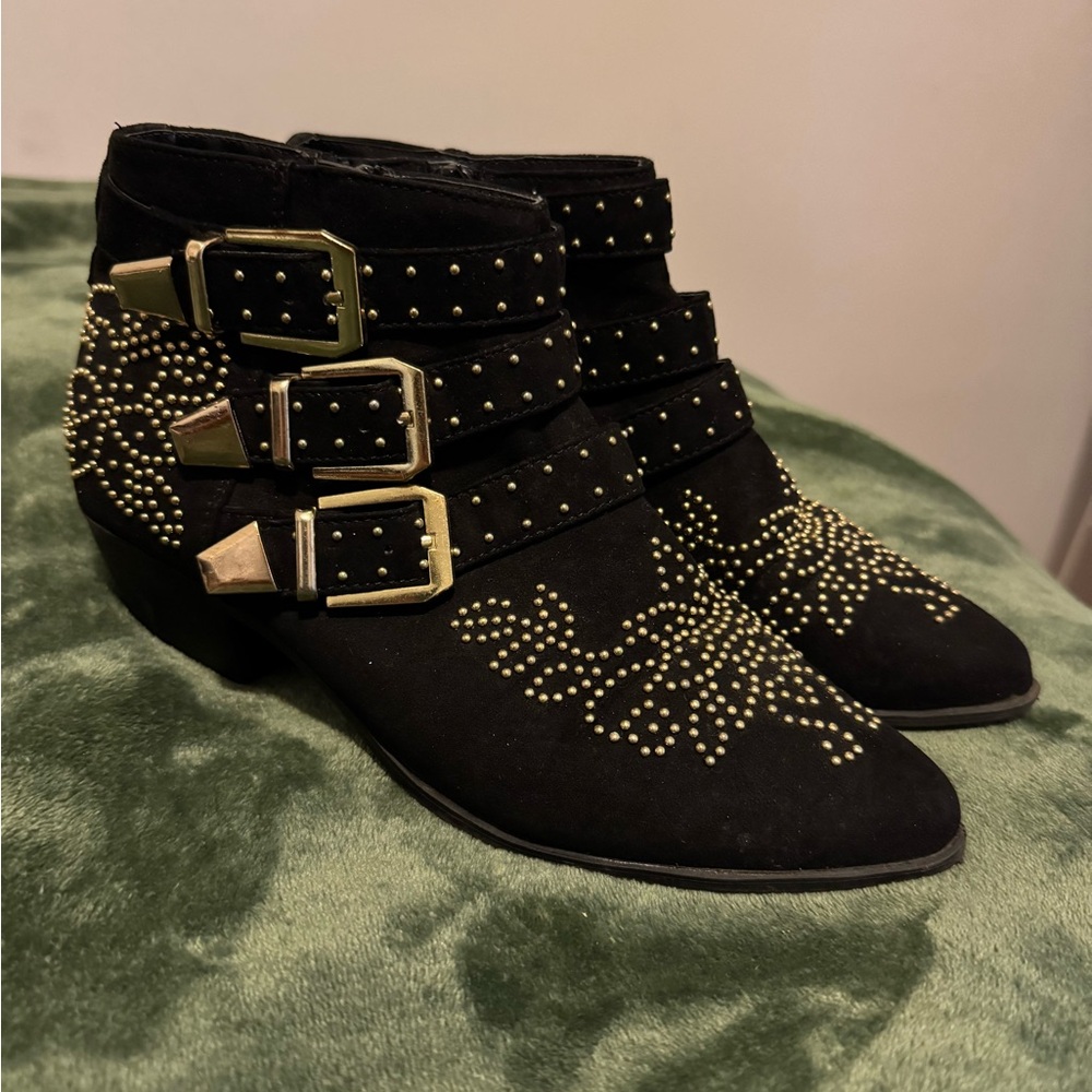 Topshop Black and Gold Studded Ankle Boots
